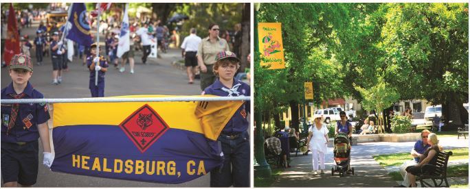 Photos of Healdsburg plaza and community members