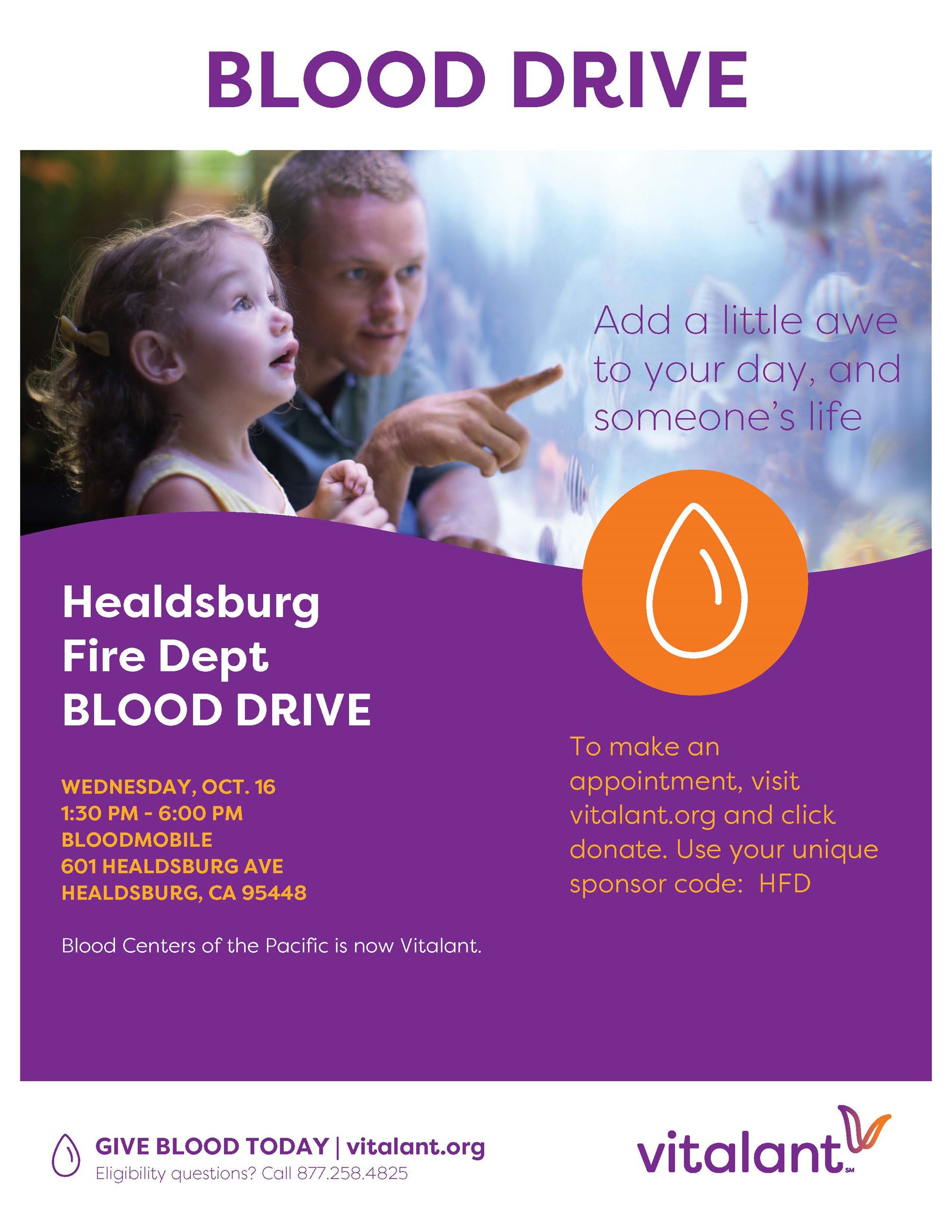 Healdsburg Fire BLOOD DRIVE flyer October 16 2019