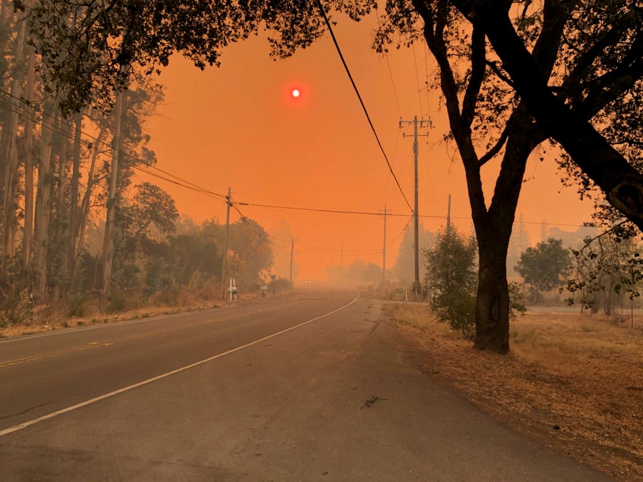 Red skies in Healdsburg during Kincade Fire
