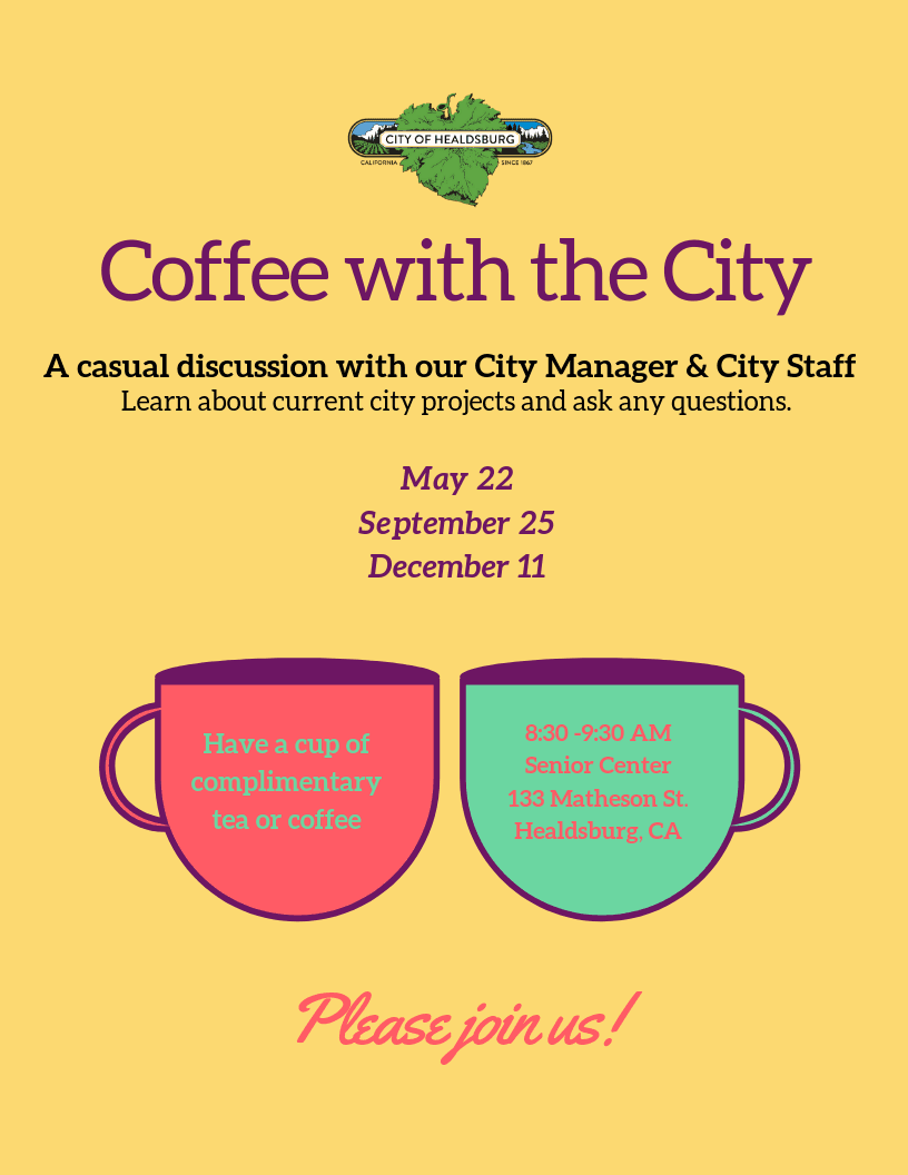 Flyer for Coffee with the City with dates